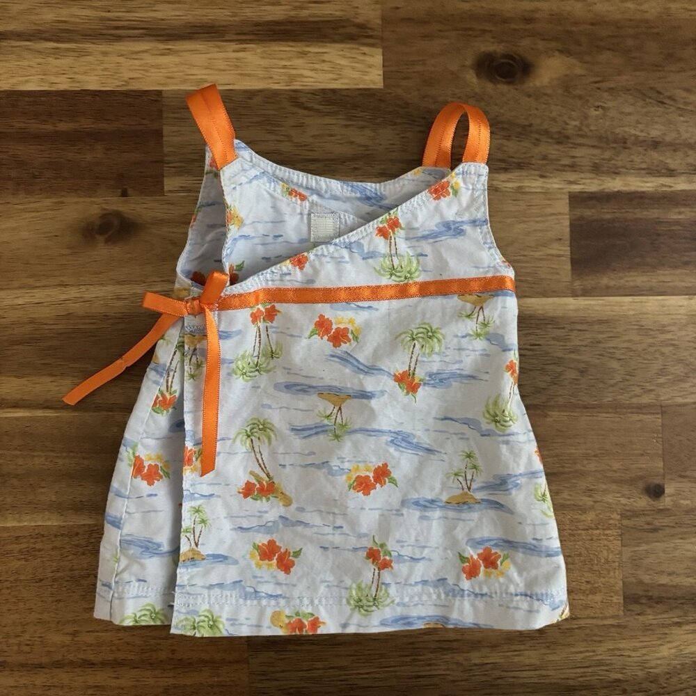 American Girl Bitty Baby Hawaiian Dress Orange Ribbon & Island Floral Print